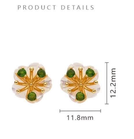 S925 Sterling Silver Natural Citrine and Diopside Gemstone Stud Earrings